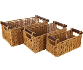 ست سبد حصیری دسته چوبی مناسب نظم دهی منزل